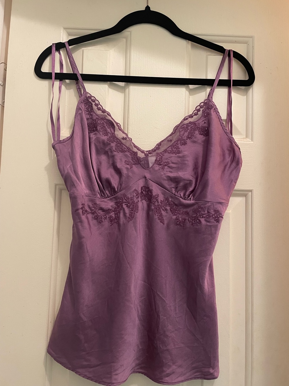 Worthington 100% Silk Beaded Floral Lace Camisole Top Medium Purple